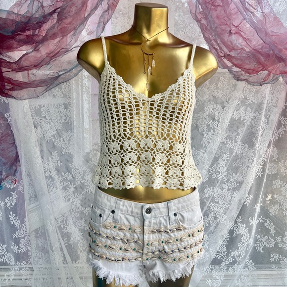 ANTHROPOLOGIE Pearl Crochet Knit Tank Top By Millau Brand- Boho Summer Look - Picture 6 of 9